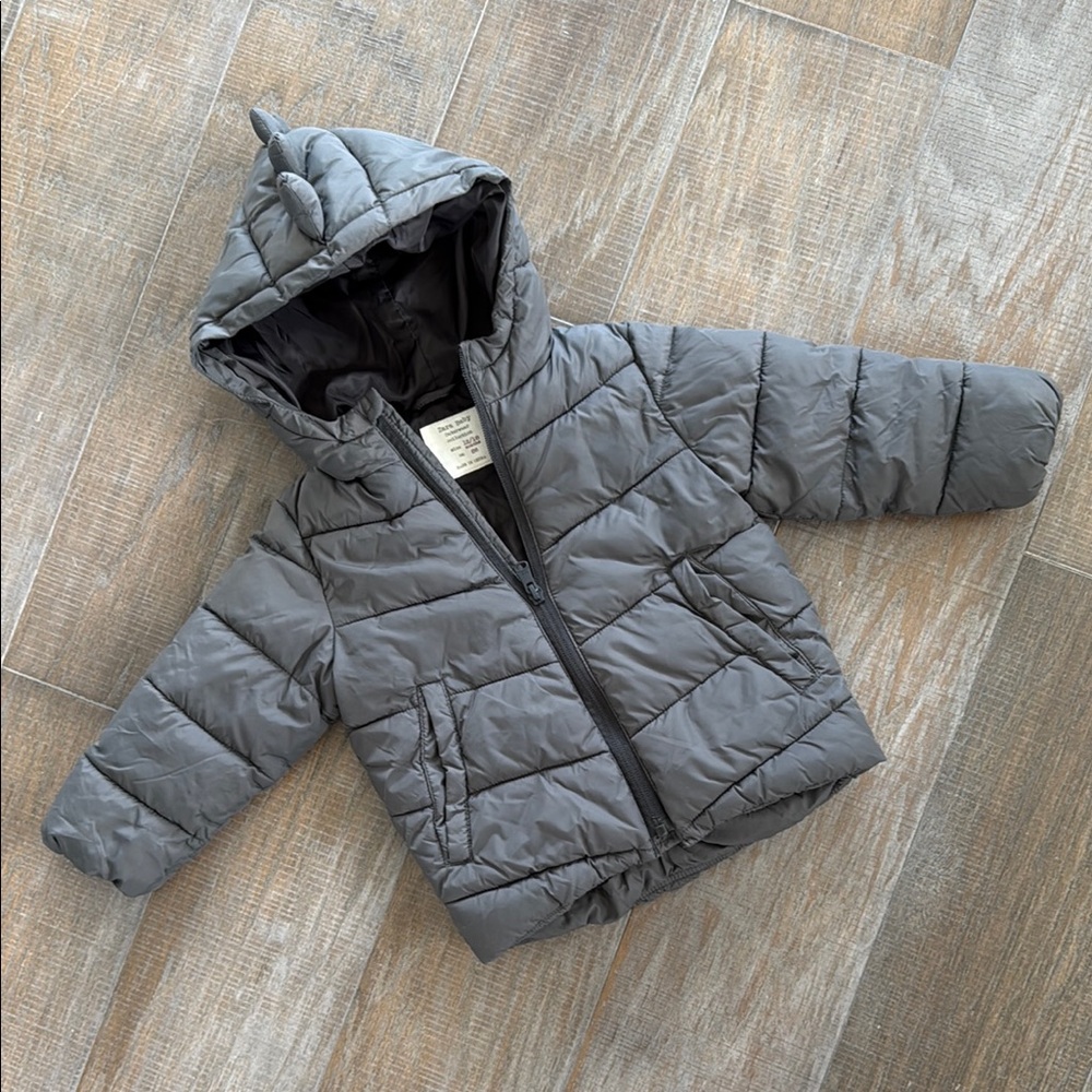 ZARA BABY Dino Grey Puffer Jacket (12-18 mo)